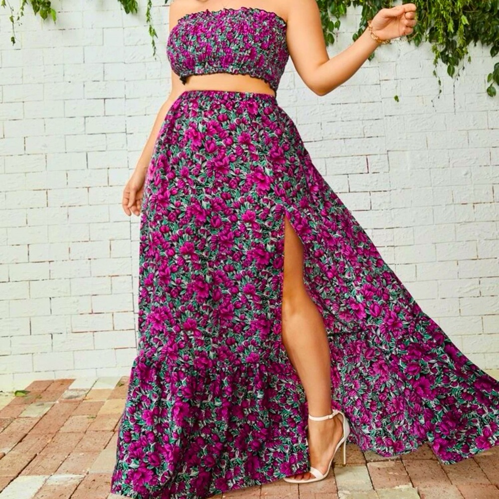 2 piece matching skirt set w/ split - Picture 1 of 4